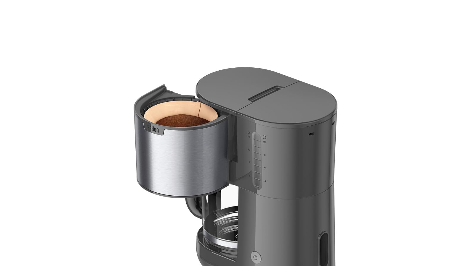 Braun PurShine KF1500GY, Macchina Caffè a Filtro con Caraffa in Vetro & Sistema OptiBrew, Funzione Anti Goccia, Spegnimento Automatico di Sicurezza, Capacità 10 Tazze, 1000W, Grigio