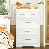 TEENFON Comoda Dormitorio 5 Cajones Blanca, 60x35x96.5 cm