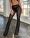 Springcmy Women Ruffle Sheer Mesh Pants See Through Bikini Bottom Swimsuit Cover up Wide Leg Beach Pants B-Black