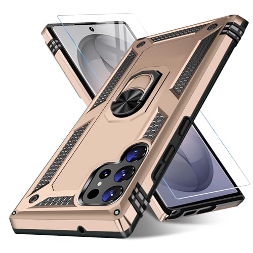 Image of for Samsung Galaxy S26 Ultra Case with Screen Protector, Heavy Duty Military Grade Shockproof Rugged Protective Cover for Samsung S26 Ultra Phone Case with Metal Ring Magnetic Kickstand (Gold)