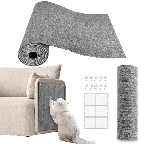 YONGJOY Cat Scratch Couch Furniture Protector, Adhesive Cat Scratch Pad Deterrent for Furniture, DIY Climbing Scratcher for Indoor Cats (Light Grey, 39.3x15.8 in)
