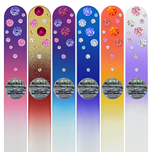 Mont Bleu Gift Set Of 5 + 1 Free Glass Nail Files Hand Decorated With Crystals - Womens Gifts - Handmade Gifts - Czech Tempered Glass - Best Crystal Nail Files Kit For Natural Nails #TOP1