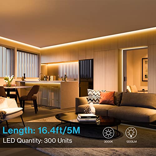 Image of Olafus 16.4ft LED Strip Lights Warm White Dimmable, LED Rope Light Kit 12V Flexible Under Cabinet Lighting Strips, 5m 300 LEDs 2835, 3000K Bright Led Lights for Bedroom, UL Listed Plug (Pack of 3)