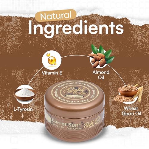 Carrot Sun Tanning Accelerator – 350ml Gold Tanning Gel – Natural Extract Sun Cream Dark Tanning Lotion for All Skin Types – Tan Lotion with Almond Oil for Even Beautiful Skin Coloring – SPF0