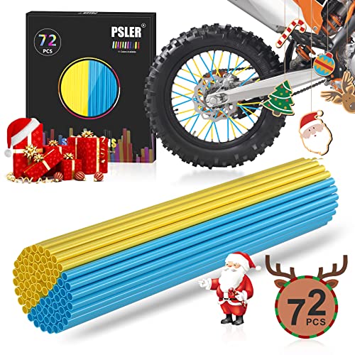 PSLER Baby Blue and Dark Yellow Spoke Skins Spoke Covers for Motorcycle Bicycle Dirt Bike Wheelchair Spoke Wraps Trim Wrap Cover Spoke Protection Decoration Protector Pipe 72 Pieces with Packing Box