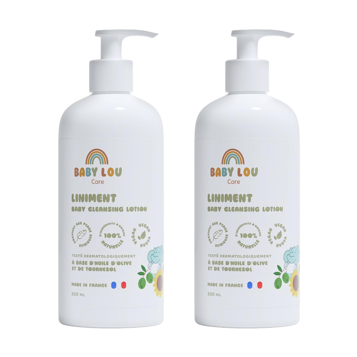 Linimento Bebè 2x500 ml Detergente Delicato Pelli Sensibili Naturale Vegan Francia