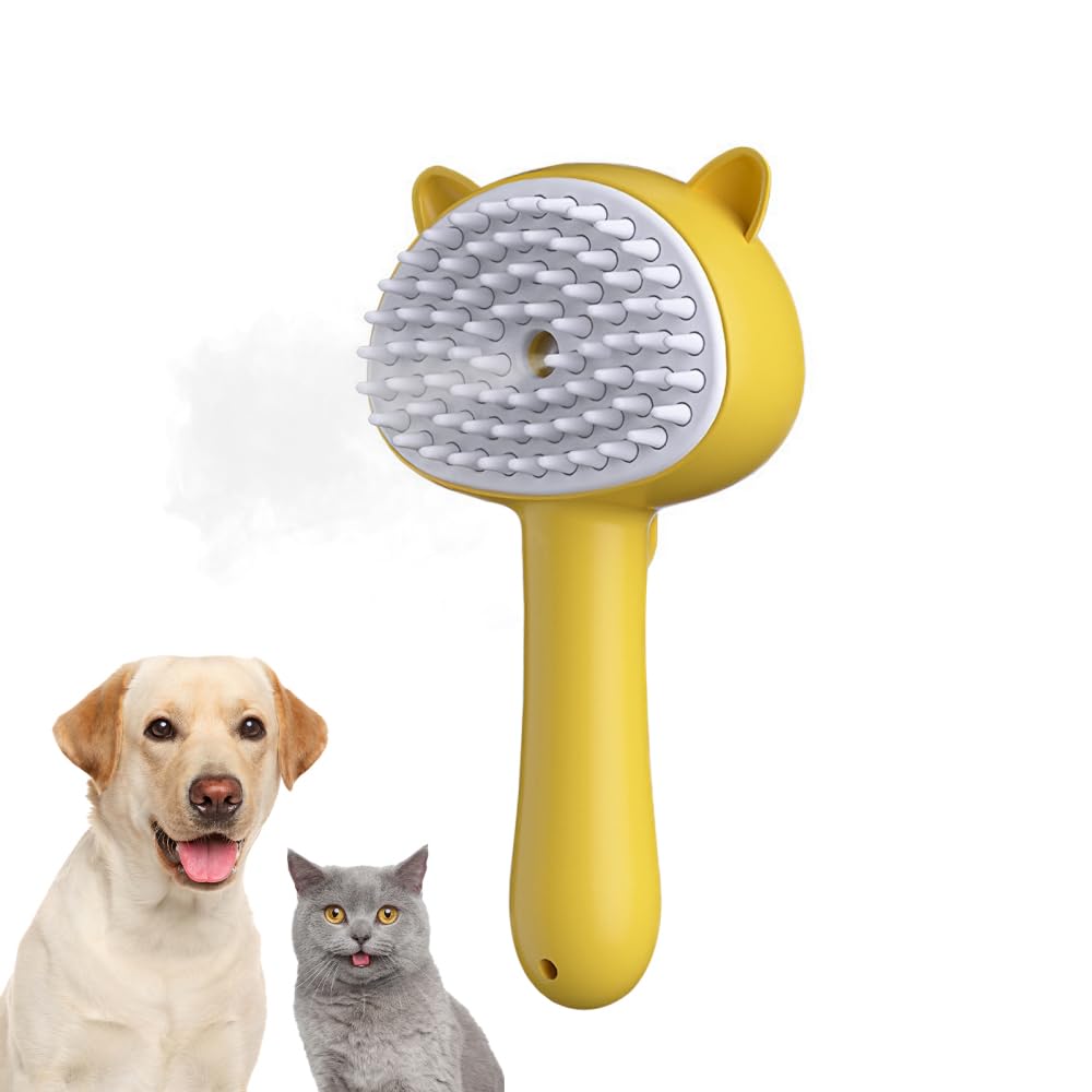 Cat Steam Brush, 3-in-1 Deshedding＆ Grooming Pet Spray Brush with Soft Silicone Bristles, Rechargeable Steam Cat Hair Removal for Cats Dogs