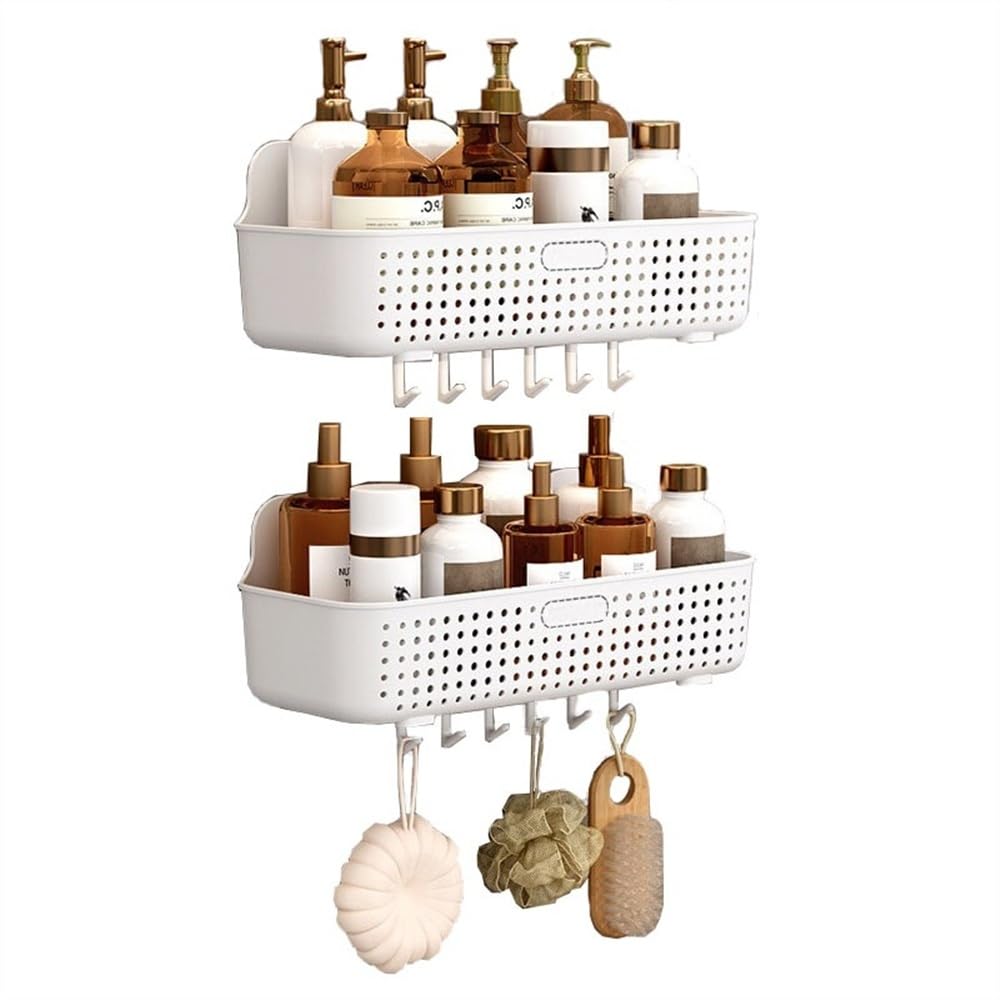 ACFFVBW Bathroom Shelf Bathroom Shelves Hanging Shower Caddy 2 Pack Plastic Storage Basket No Drilling Adhesive Organizer with