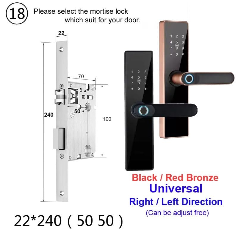 Serratura intelligente, Serratura elettronica Bluetooth Smart Door Lock Blocco impronte digitali Password Chiave scheda IC for Home(22x240 5050,Noir)