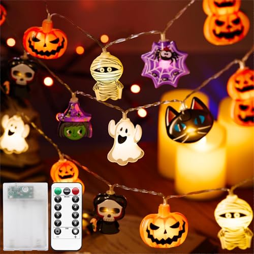 Halloween Lights Decorations Yakiter 9.8FT 20 LED Pumpkin Fairy Lights Battery Operated(Not Included)with Timer Function and 8 Flashing Modes for Home Window Indoor Outdoor Halloween Party Decorations