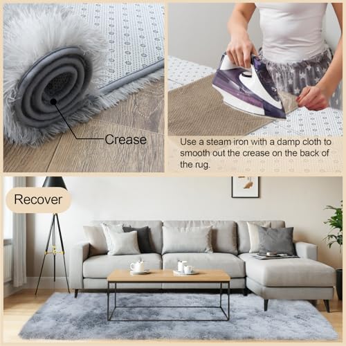 Area Rugs 9x12 Living Room, Large Fluffy Rugs for Bedroom, Soft Carpet Shag Kids Room Rug, Non-Slip Fuzzy Rugs Indoor (Grey Tie-Dyed, 9ft x 12ft)