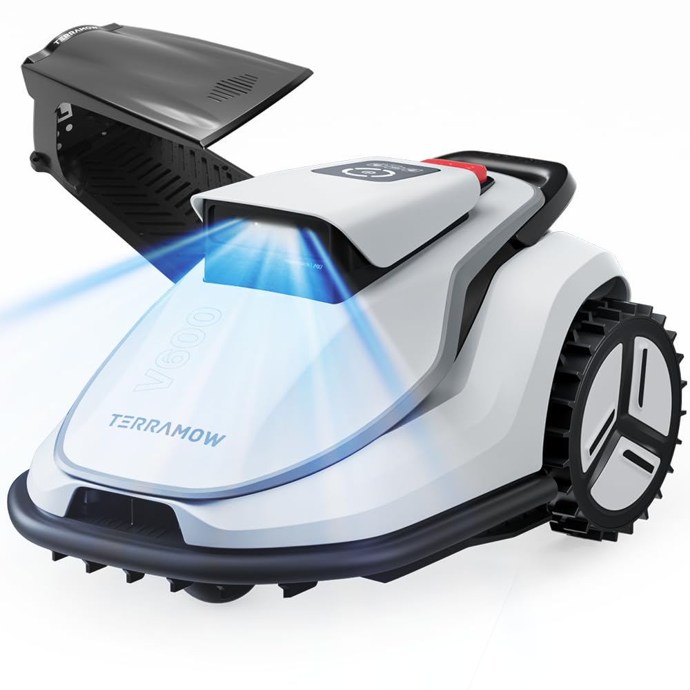 TerraMow V600 Mähroboter ohne Begrenzungskabel mit Garage, Rasenmäher Roboter bis 600 m², Tri-AI-Vision Navigation, Echtzeit-Hindernisvermeidung & Automatische Kartierung, Ideal für komplexe Gärten