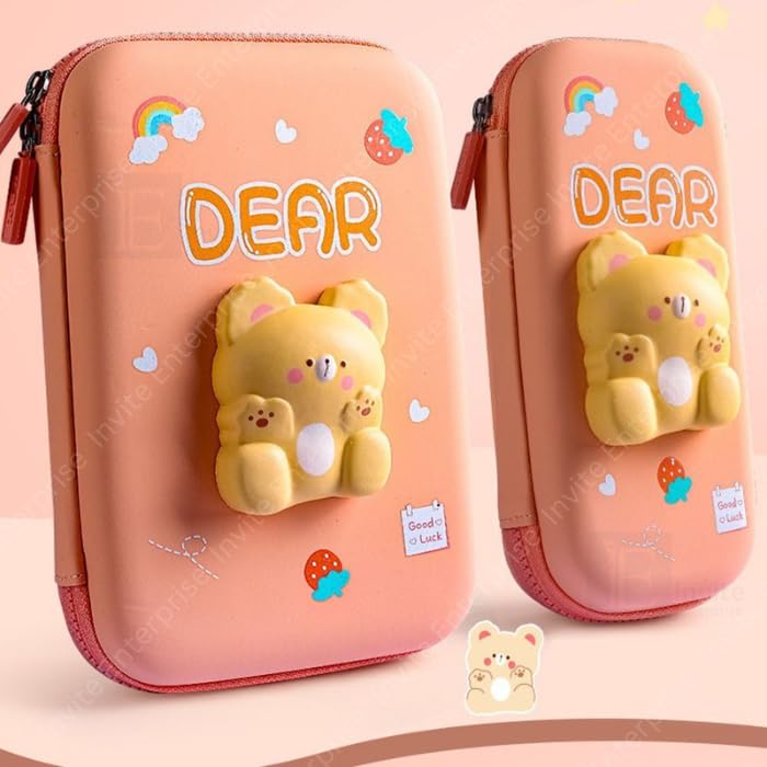 Image of Invite Enterprise Cartoon Theme 3D EVA Pencil Case - Multipurpose Zipper Pouch for Kids, Girls - Pen and Pencil Bag for School, Stationery Storage Box (Dear Pack of 2)