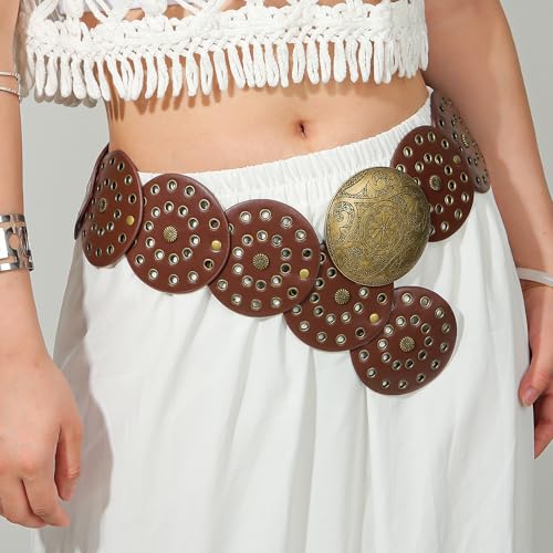 Wide-Disc-Western-Belt-Womens Vintage Rivet Belts Concho-Punk Boho-Hollow-Waist-Belt for Dress Jeans4
