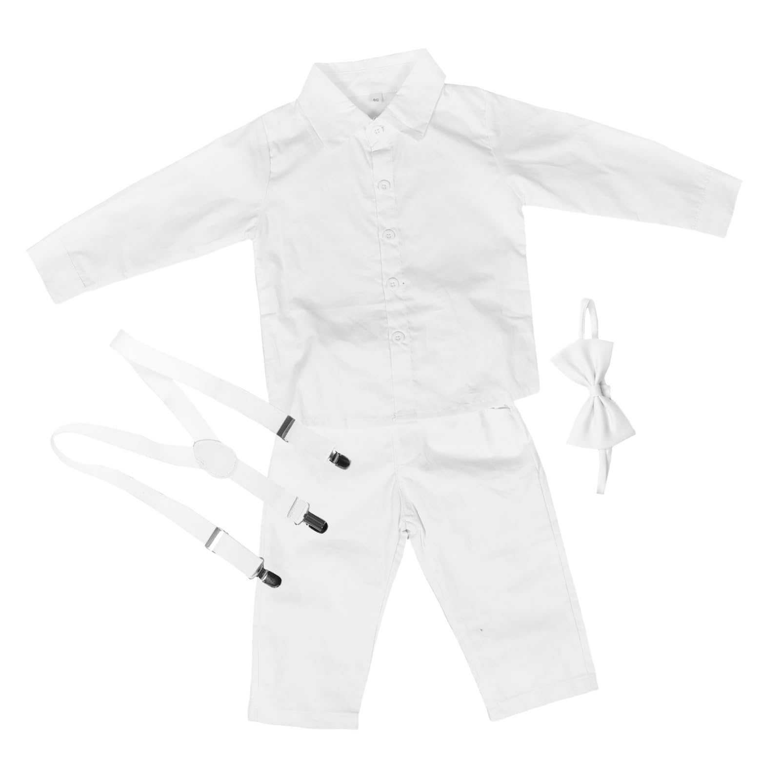 Traje de Niño Recién Nacido 80cm Algodón Conjunto Formal Blanco | Camisa, Pantalón y Accesorios Incluidos, para Ceremonia y Ocasiones Elegantes, Tallas con Contorno 57/64/46cm