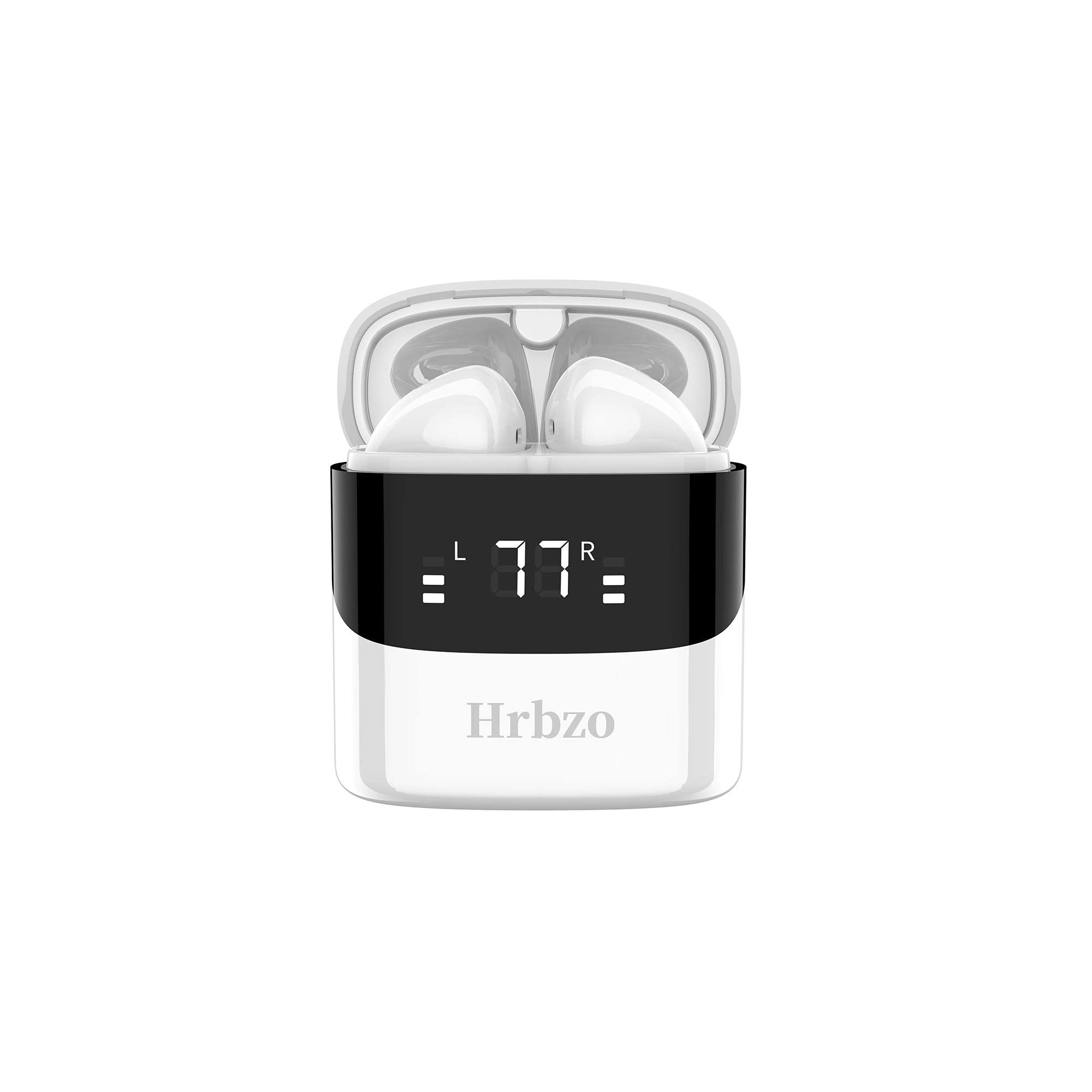 Hrbzo Bluetooth Earbuds, True Wireless Earbuds, 30H Cyclic Playtime Headphones with Type C Charging Case and mic, in-Ear Stereo Earphones Headset for Sport - White