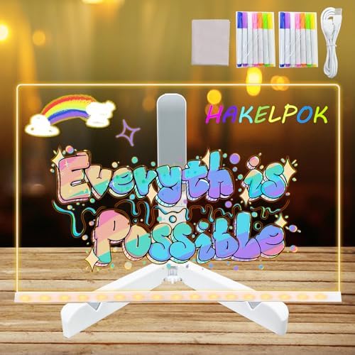 LED Note Board With 7 Colors Pen,Magic Note Board Glowing Acrylic Message Marker Board With Light,LED Illuminated Drawing Board Light Up Dry Erase Board With Stand For Office School Home