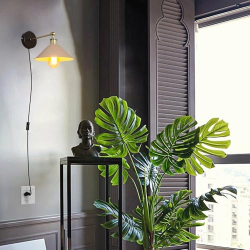 Image of ANYE Wall Sconce UL Plug-in Cord Bronze E26 Base Retro Minimalist Style Macaron Khaki Iron Shade Wall Light Fixture for Cabinet Kitchen Hotel Bulb Sold Separately