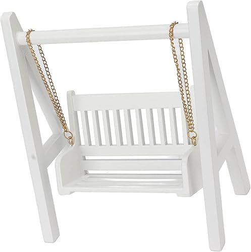 Miniatura 8 de Columpio de casa de muñecas de 112 con cadena de oro, columpio de madera en miniatura blanco, exquisita herramienta de decoración de casa de muñecas