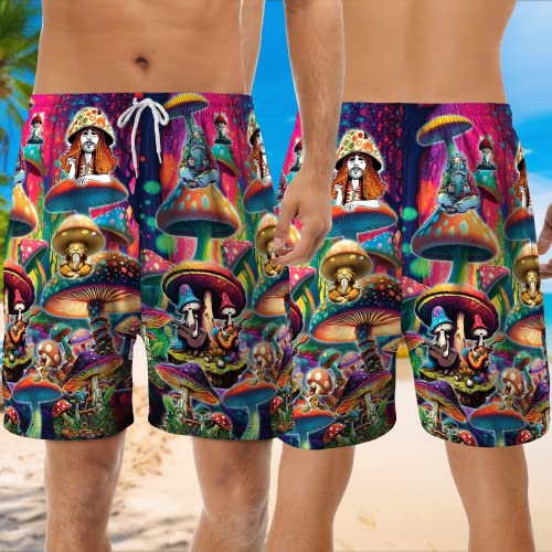 Men's Psychedelic Mushroom Swim Trunks - Trippy Mushrooms Quick-Dry Hawaiian Swim Shorts for Men Series 032