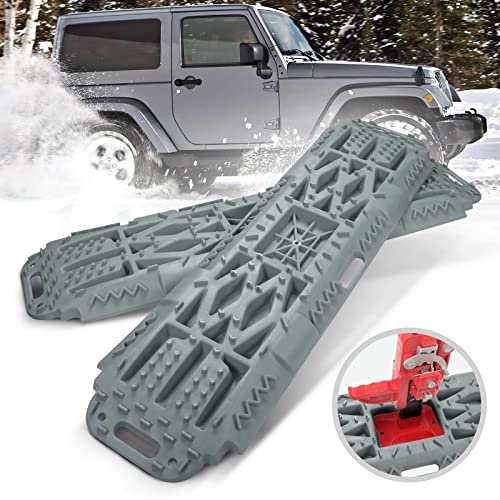 Kanruis Recovery Traction Boards, Emergency Tracks with Jack Lift Base for Off-Road Sand Mud Snow, 2 PCs Tire Ladder Mat (Grey)…