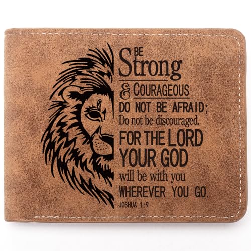 Christian Gifts Leather Wallet for Men, Engraved Personalized Leather Wallet Bible Verse Faith Religious Birthday Inspiring Gifts (JOSHUA 1:9)
