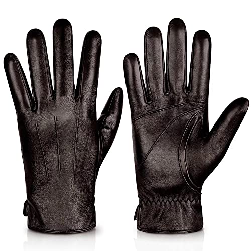 Image of Alepo Genuine Sheepskin Leather Gloves for Men, Winter Warm Touchscreen Texting Cashmere Lined Driving Motorcycle Gloves