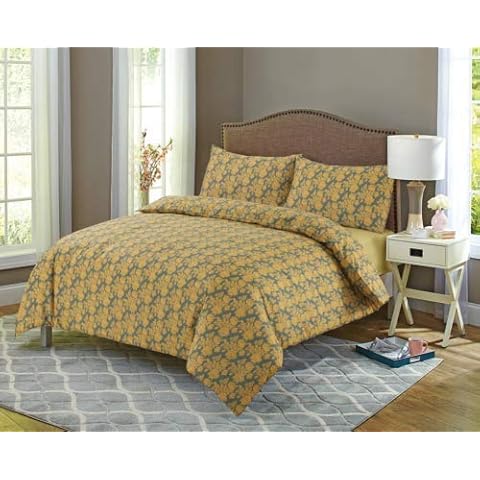 HASSTEX Assorted Designs Egyptian cotton Duvet Cover Set Pillowcases Included Bedding Sets Quilt Covers (Rosey Mustard-SuperKing) Cover