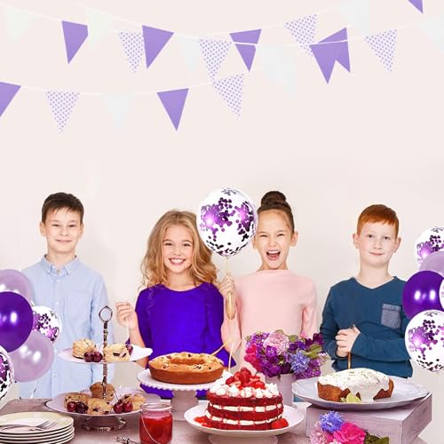 Image of Zwiebeco 39Ft Purple White Dot Fabric Bunting Banner Triangle Flags Hanging Cotton Garland Pennant for Wedding Birthday Tea Party Nursery Home Outdoor Garden Decorations