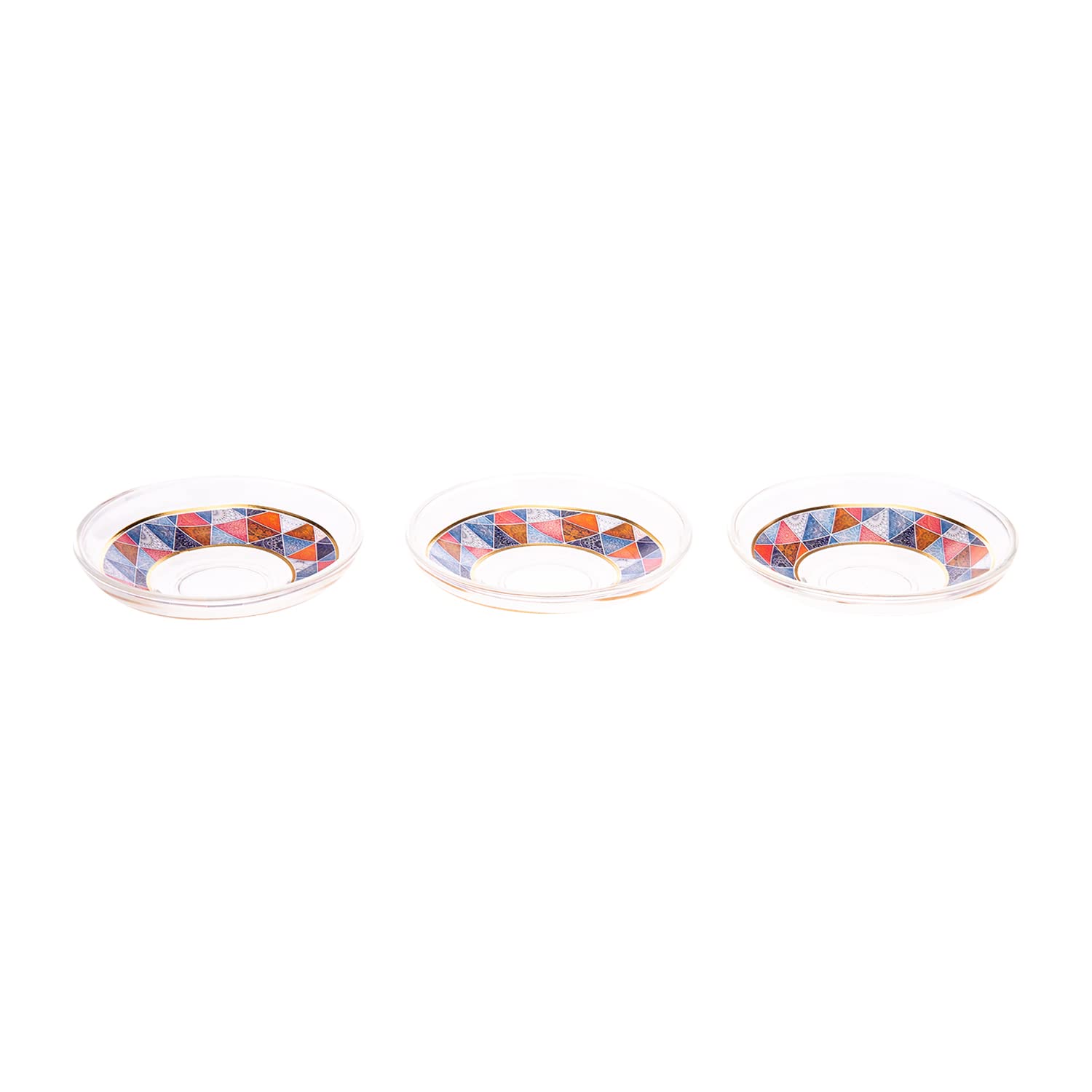 AKDC Glass Saucer 3Pcs L(10CM) XW(10CM) XH(2CM) Blue, Transparent