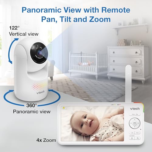 Image of VTech Video Baby Monitor No WiFi, 5.5-Inch HD IPS Screen, Remote Pan Tilt Zoom Camera, Night Light, 5000mAh 19H Battery, 1000ft Range, Night Vision, 2-Way Talk, Temperature Sensor | Advanced HD Plus