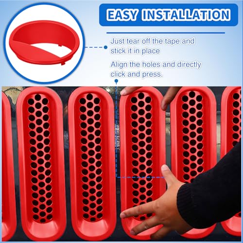 Image of Nilight Grill Inserts fit for Jeep Wrangler Front Grille Mesh Inserts & Headlight Cover Set for JK JKU Unlimited Sports Sahara Freedom Rubicon 2007-2018 Clip-in Trim Exterior Accessories Red 9 Pcs