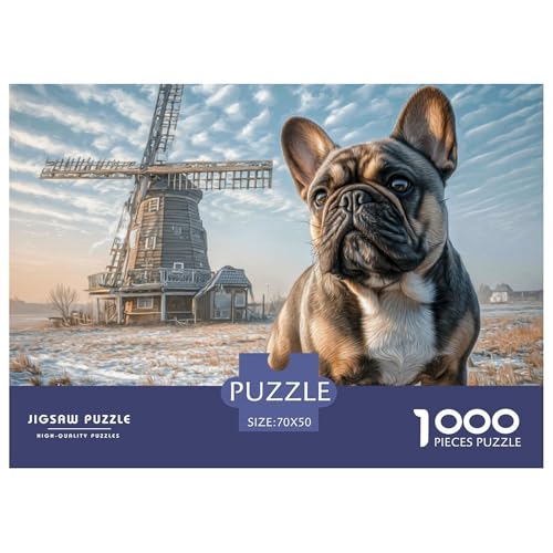 Puzzle de 1000 piezas de bulldog francés en papel de alta calidad con escena rural