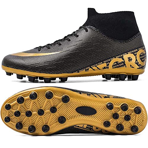 Niber FG Soccer Boots Indoor - TF Turf Cleats Boys - High Tops Ankle Boots Women Turf - Messi Outdoor Soccer Shoes, Black, 5 Big Kid