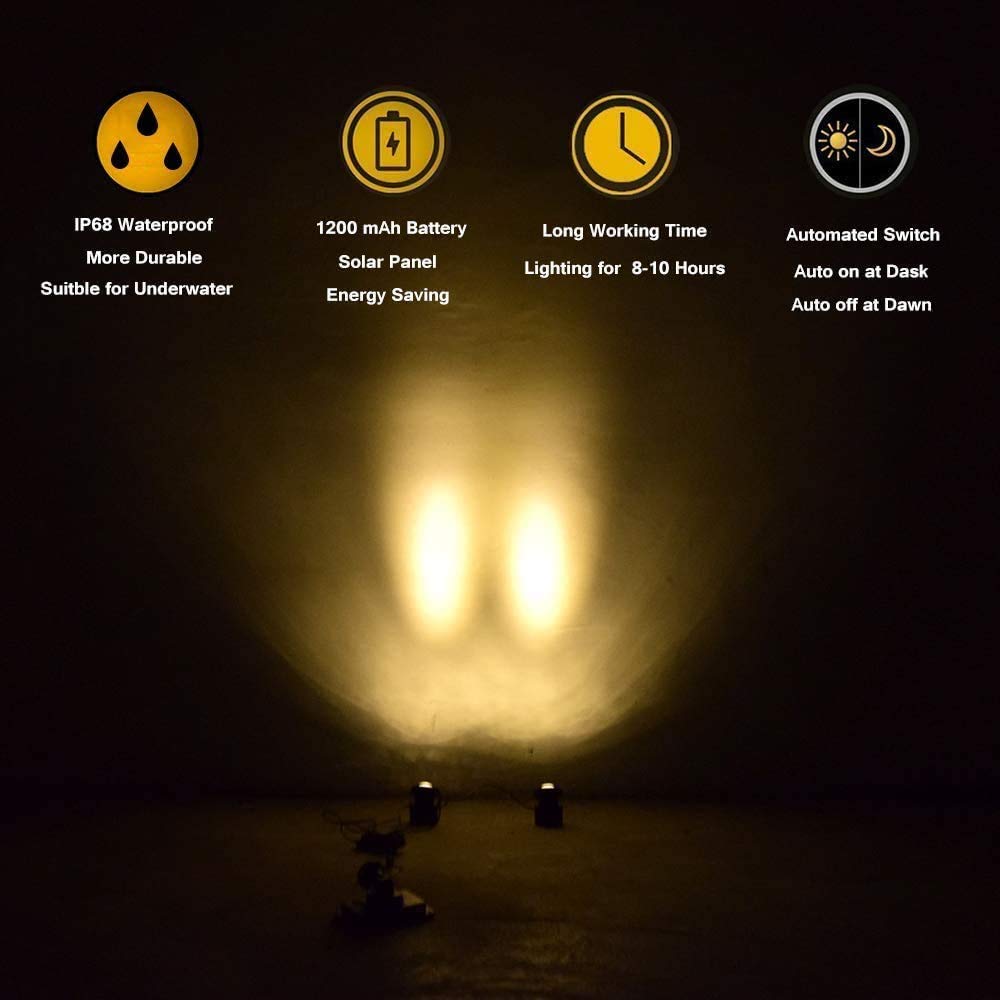 Veeki Spot solaire à LED pour étang - Étanche - 12 LED - Avec double tête - Éclairage de sécurité - Angle d'éclairage réglable pour terrasse extérieure