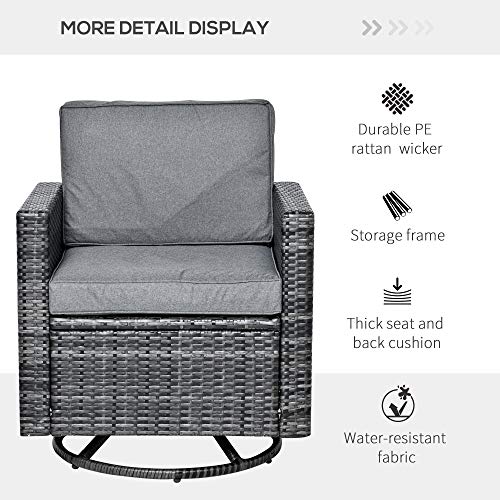 Outsunny Rattan Wicker Swivel Rocking Chair With Armrest, Soft Thick Cushions, Outdoor Club Chair With Strong Steel Frame For Patio, Lawn, Garden, Yard, Grey #TOP3