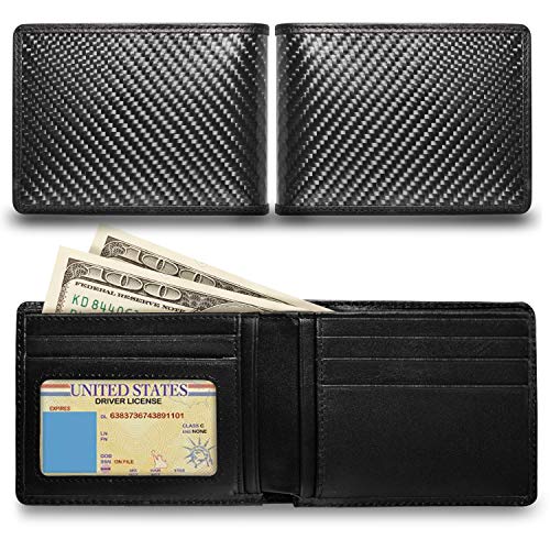 for - Ford Mustang Black Real Carbon Fiber Leather RFID Blocking Bi-fold Wallet3