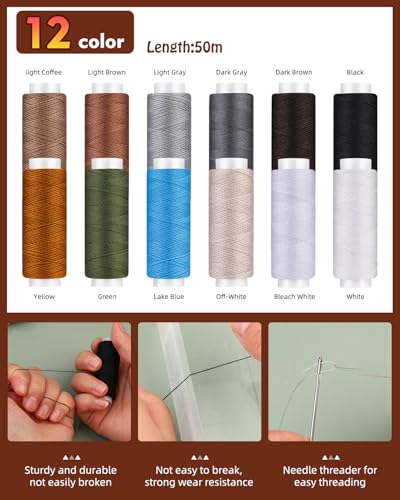 bagerla heavy duty sewing kit 48pcs needle and thread kit with upholstery thread needles sewing awl seam ripper upholstery repair sewing kit for car seats carpets shoes backpacks diy crafting
