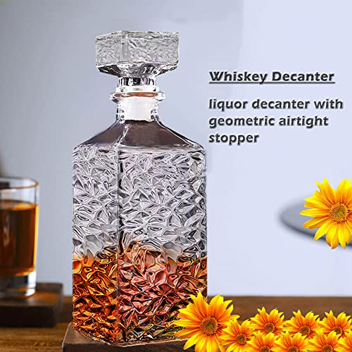 Bunhut WHISKEY DECANTER WITH AIRTIGHT LID Whiskey Decanter With Airtight Geometric Stopper,32Oz Liquor Decanter,Glass Decanter,Diaphanous Liquor Bottle,Decanter thumb #6
