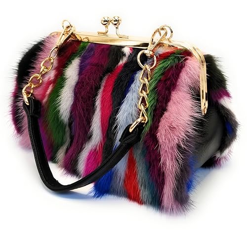 Bolsas de mão luxuosas para noite - pele genuína de raposa, coelho e vison com estampas chiques, Multi, Small