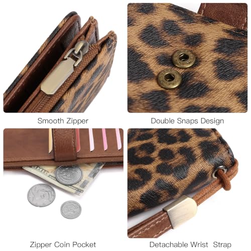 Image of GOIACII Womens Wallets Large Capacity Credit Card Holder RFID Blocking Leather Wallet Wristlet Ladies Clutch Purse Leopard Print