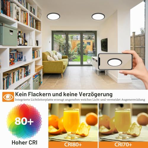 slochi Deckenlampe LED Deckenleuchte Flach, Ø22CM 3Farben 18W 1800LM Weiß – Ansicht 6