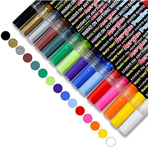 Maxesla Acrylic Paint Pens - 15 Colours Rock Painting Kit Pens for Card Making, Scrapbooking, DIY Photo Album, Plastic, Metal, Wood, Stone, Extra-fine tip 0.7mm Cover