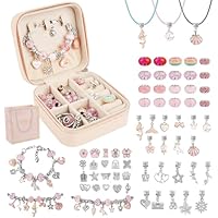 OdiuK Charm Bracelet Making Kit for Girls 66 pcs Jewellery Making Kit with Beads, Pendants, Snake Chains, Necklaces, Gift Box & Bag – Arts and Crafts for Kids Age 5-13, Birthday Gift
