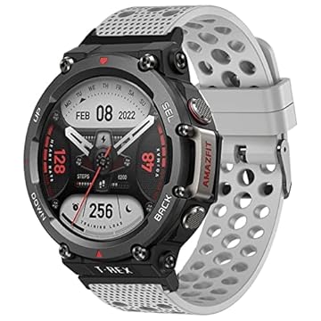 Lamshaw Compatível com pulseiras Amazfit T-Rex 2, pulseiras esportivas de substituição de silicone com fivela de metal compatível com relógio inteligente Amazfit T-Rex 2 (cinza)