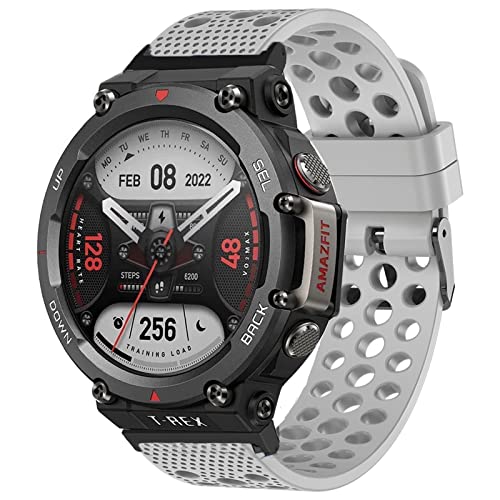 Bracelet Amazfit T-Rex 2 Lamshaw en silicone gris avec boucle métal robuste