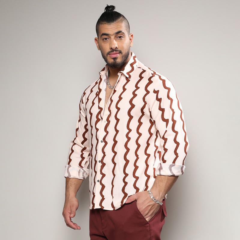 Image of Instafab Plus Men's Shirt for Casual Wear | Spread Collar | Long Sleeve | Button Closure | Plus-Size Fit | Cotton Shirt Crafted with Comfort Fit for Everyday Wear