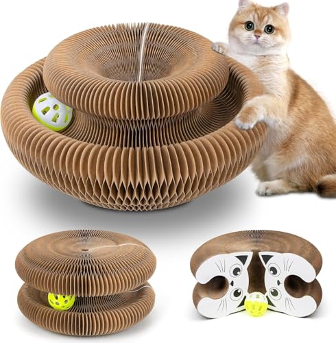 EXTFANS Tiragraffi per Gatti Interattiva con Palla Giocattolo, Cuccia per Gatti Rotondo Pieghevole, Tiragraffi per Gatti per la Casa per Animali Domestici