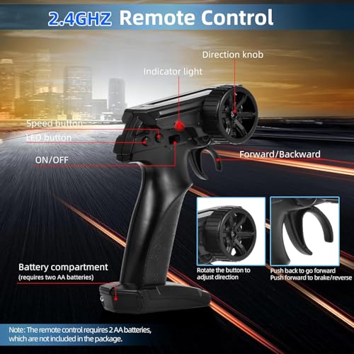 Image of Bestie toys Remote ControlledCar 25+km /h 1 /24 RC Drift Car 4WD High Speed Racing Car Playtime Cool LED Lights Replaceable Tyres Rechargeable Children's Gift