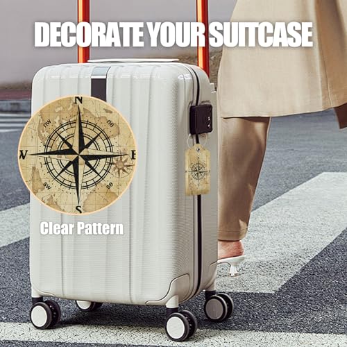 2 Pack Luggage Tag for Suitcases,Nautical Map World Compass Leather Luggage Tag Privacy Cover ID Label for Women Men Travel 5